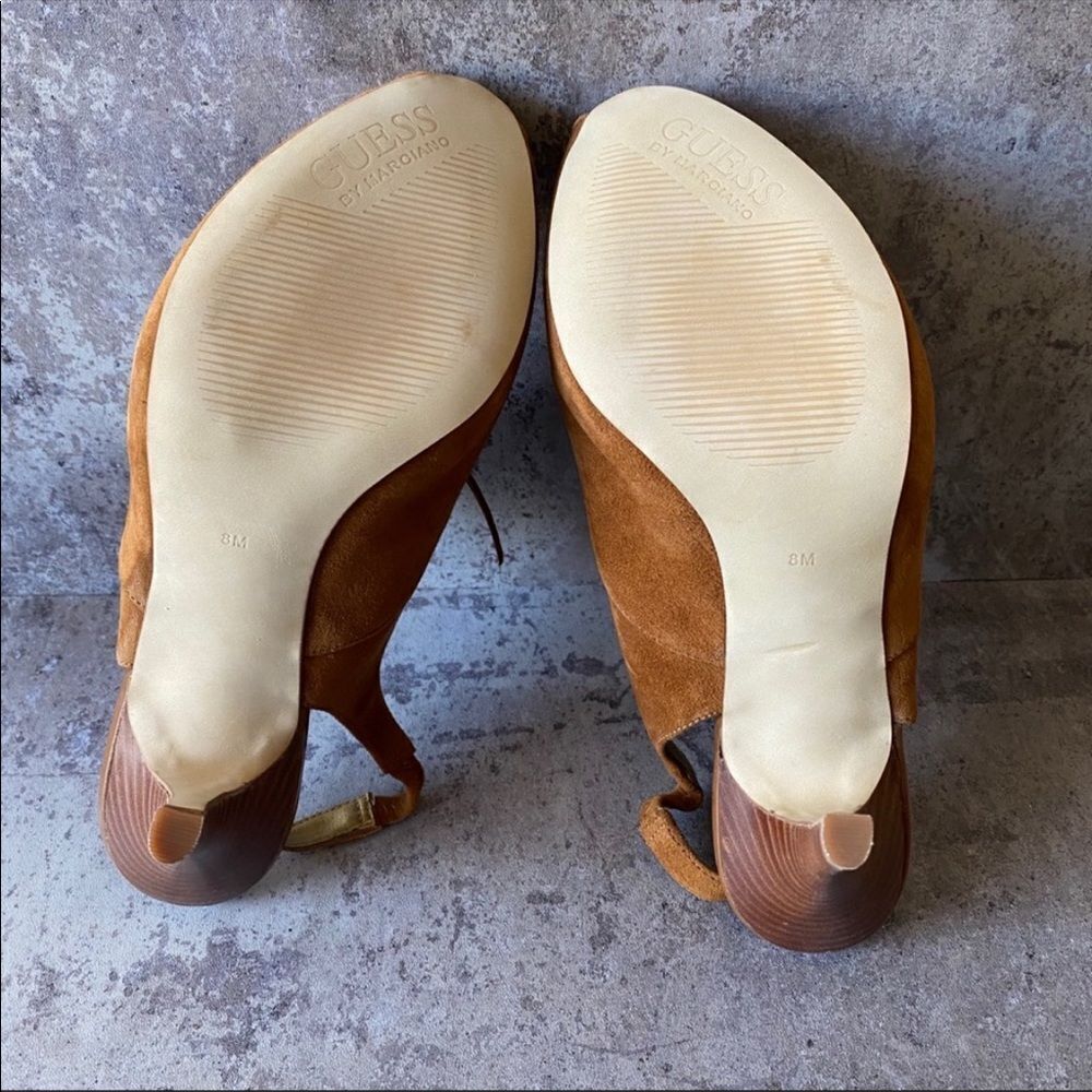 GUESS Heels Peep Toe Sling Back Gwnitty Suede Shoes 8 - Picture 5 of 12